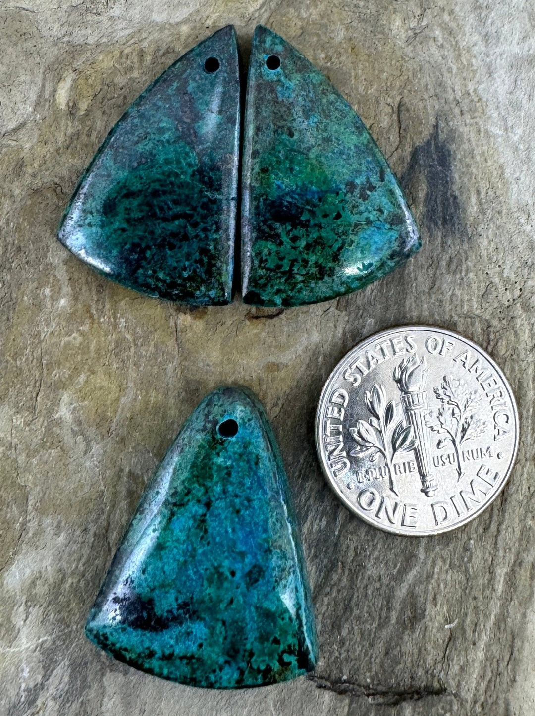 Parrot Wing Chrysocolla Set Focal Pendant bead and Earring