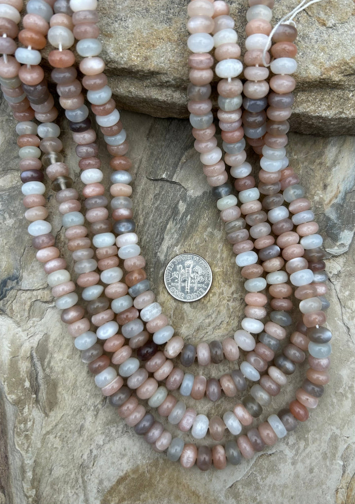 Peach Moonstone 7mm Rondelle Beads 16 Inch Strand