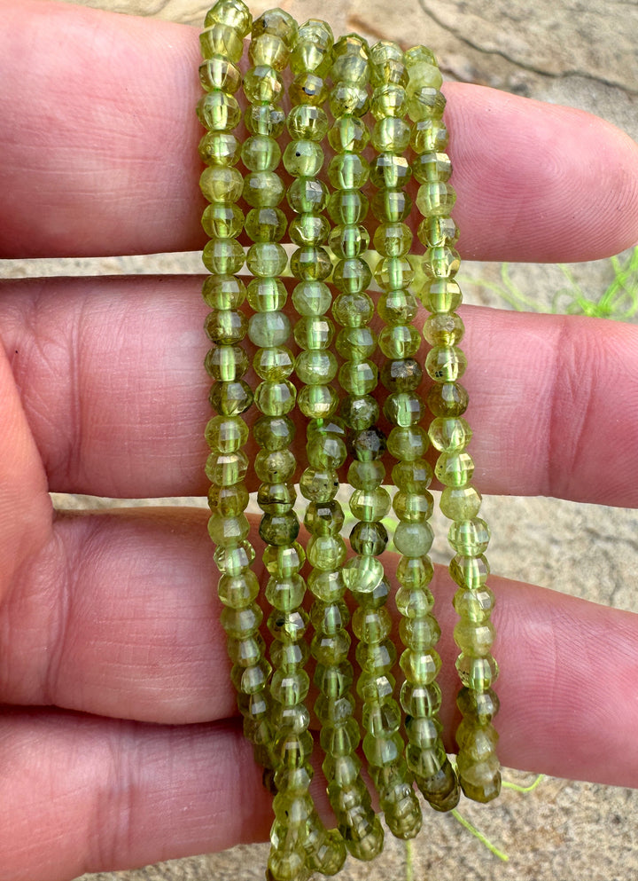 Peridot 4mm Faceted Round Bead Strand 16 inch Strand