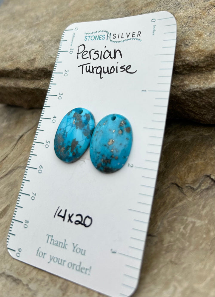Persian Turquoise (Iran) Matching Earring Slab Bead Pair