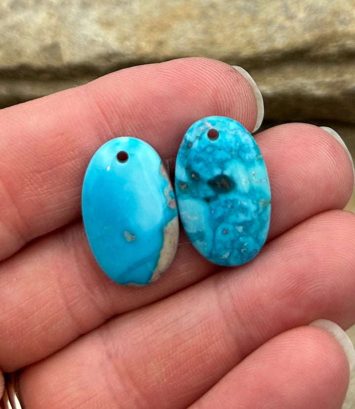 Persian Turquoise (Iran) Matching Earring Slab Bead Pair
