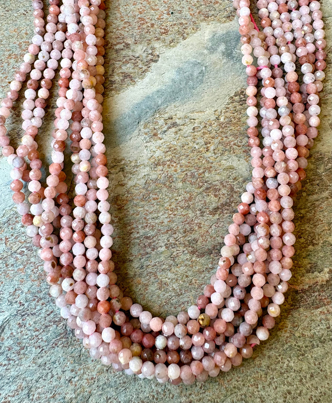 Peruvian Pink Opal 3mm Faceted Round Beads 13 inch strand