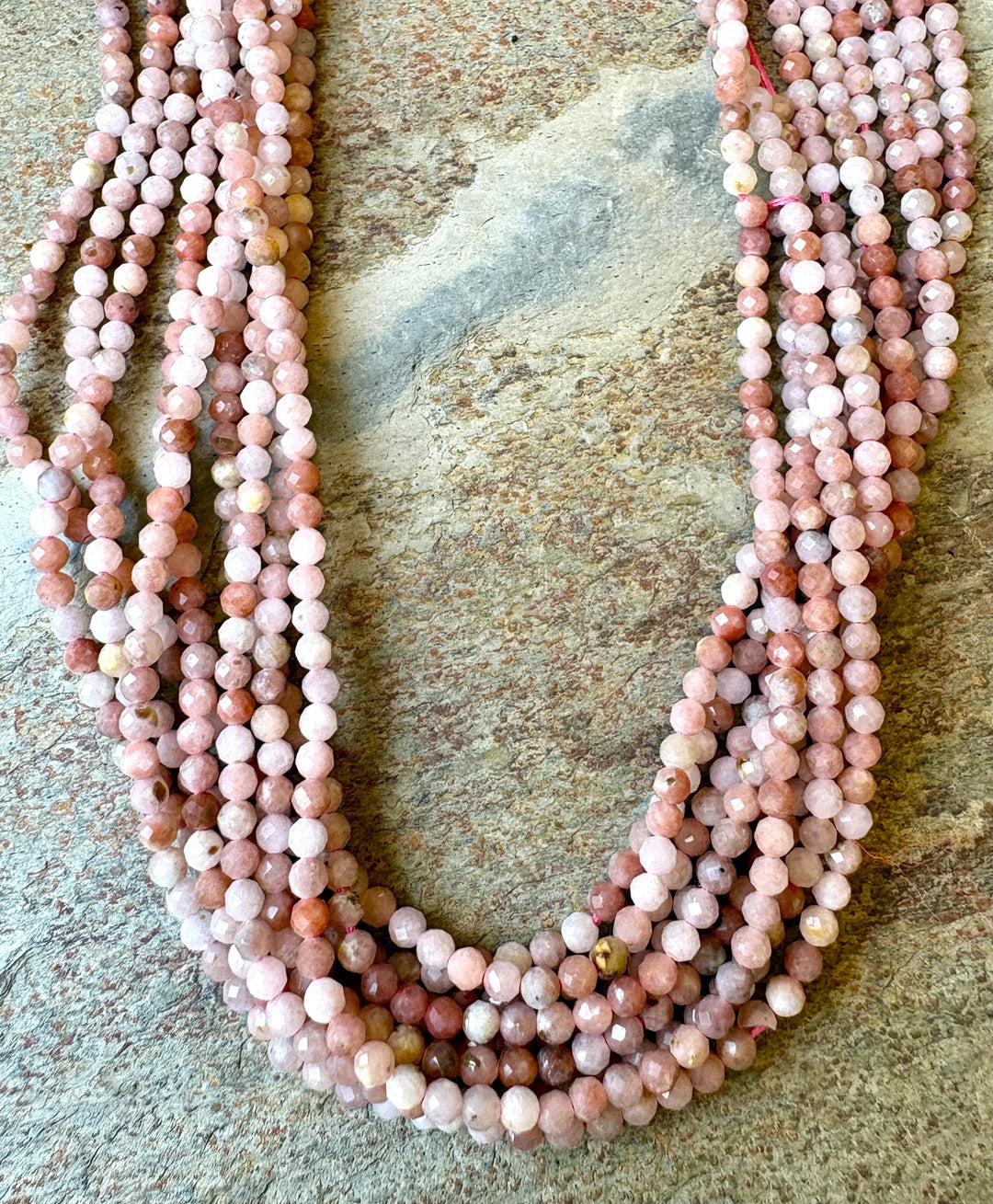 Peruvian Pink Opal 3mm Faceted Round Beads 13 inch strand