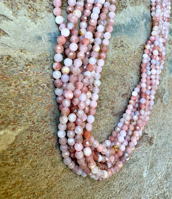 Peruvian Pink Opal 3mm Faceted Round Beads 13 inch strand