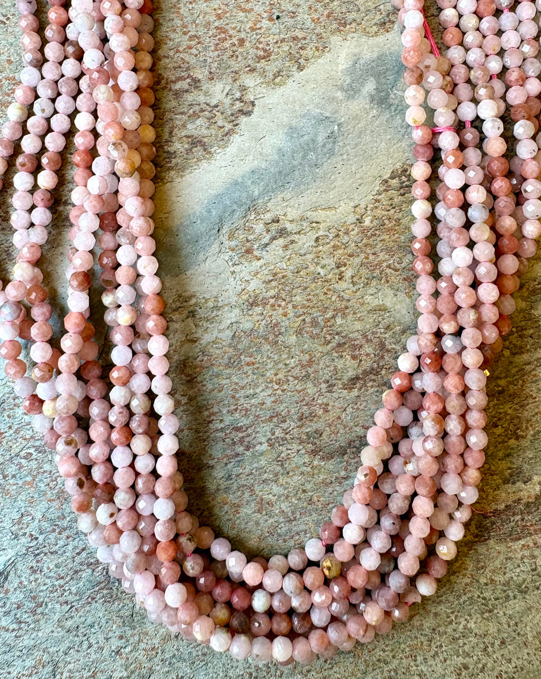 Peruvian Pink Opal 3mm Faceted Round Beads 13 inch strand