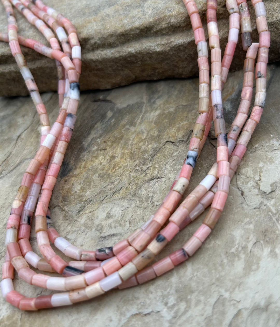 Peruvian Pink Opal 4-6mm Tube Beads 16 Inch Strand - Opal