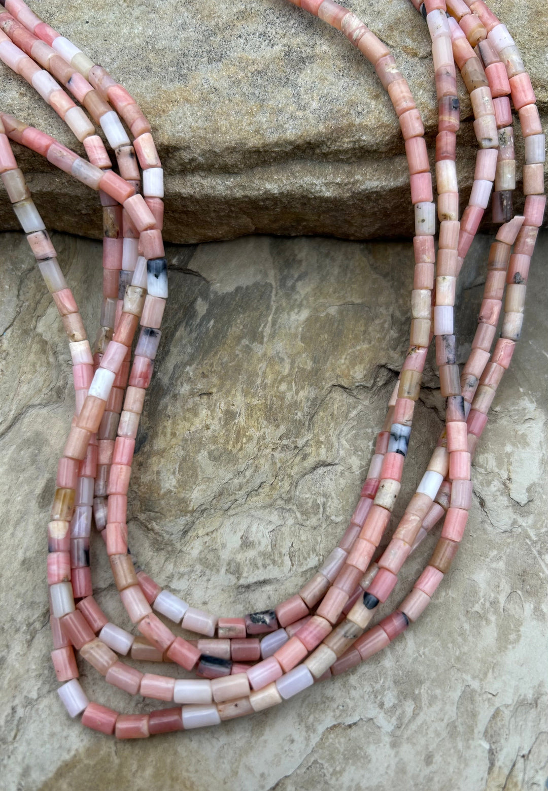 Peruvian Pink Opal 4-6mm Faceted Tube Beads 16 Inch Strand