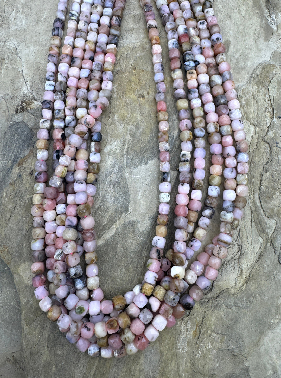 Peruvian Pink Opal 4mm Faceted Cube Beads 15.5 inch strand