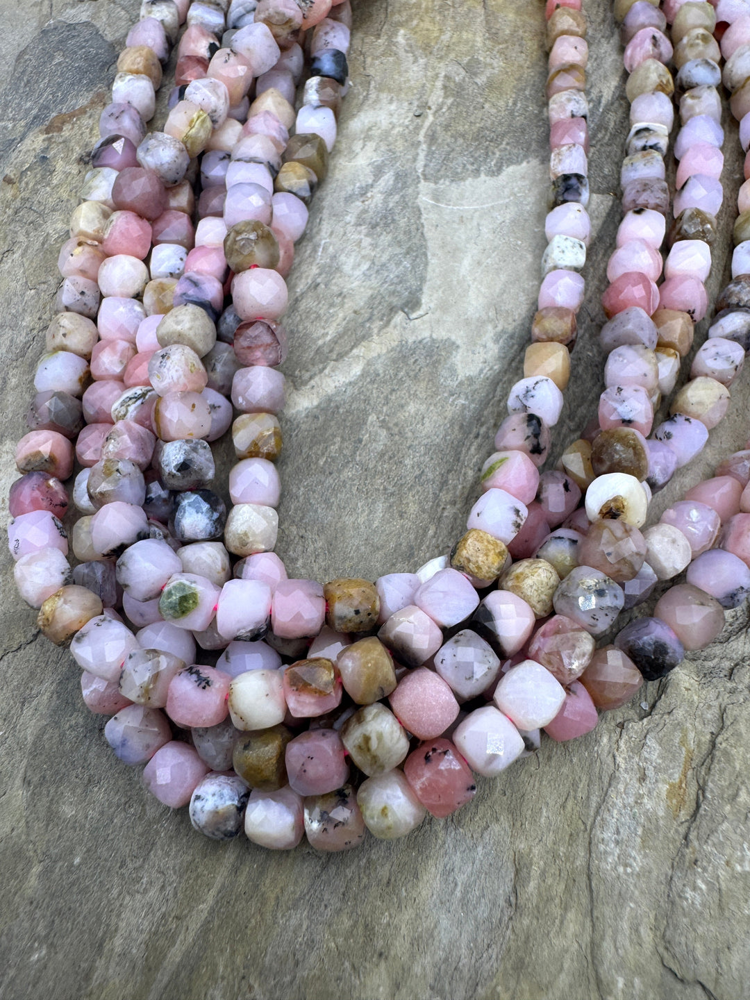 Peruvian Pink Opal 4mm Faceted Cube Beads 15.5 inch strand