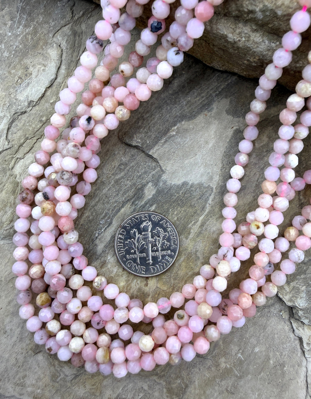 Peruvian Pink Opal 4mm Faceted Round Beads 15.5 Inch Strand
