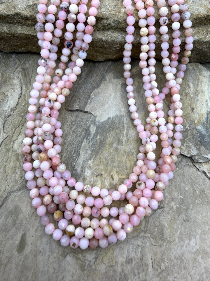 Peruvian Pink Opal 4mm Faceted Round Beads 15.5 Inch Strand