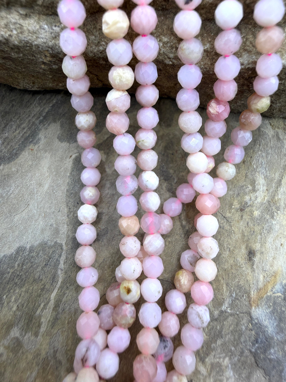 Peruvian Pink Opal 4mm Faceted Round Beads 15.5 Inch Strand