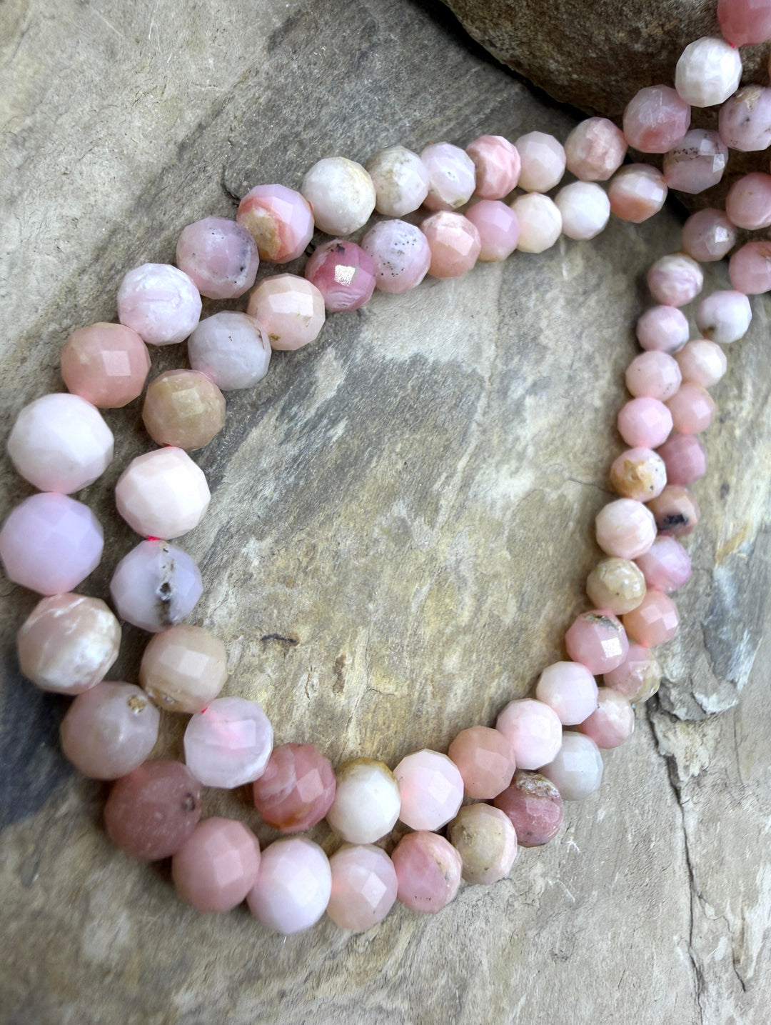 Peruvian Pink Opal 6mm Faceted Round Beads 15 Inch Strand