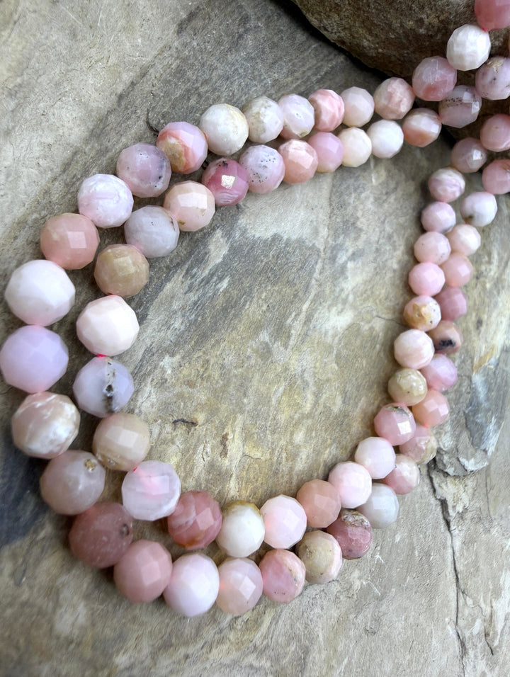 Peruvian Pink Opal 6mm Faceted Round Beads 15 Inch Strand