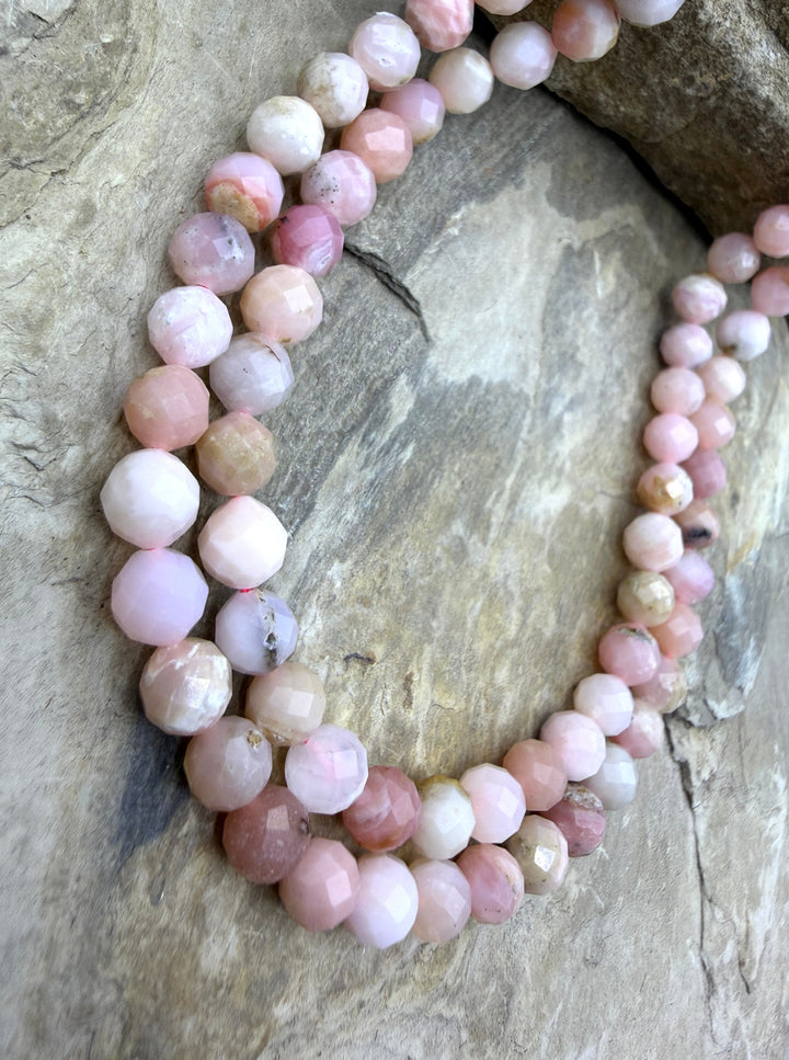 Peruvian Pink Opal 6mm Faceted Round Beads 15 Inch Strand