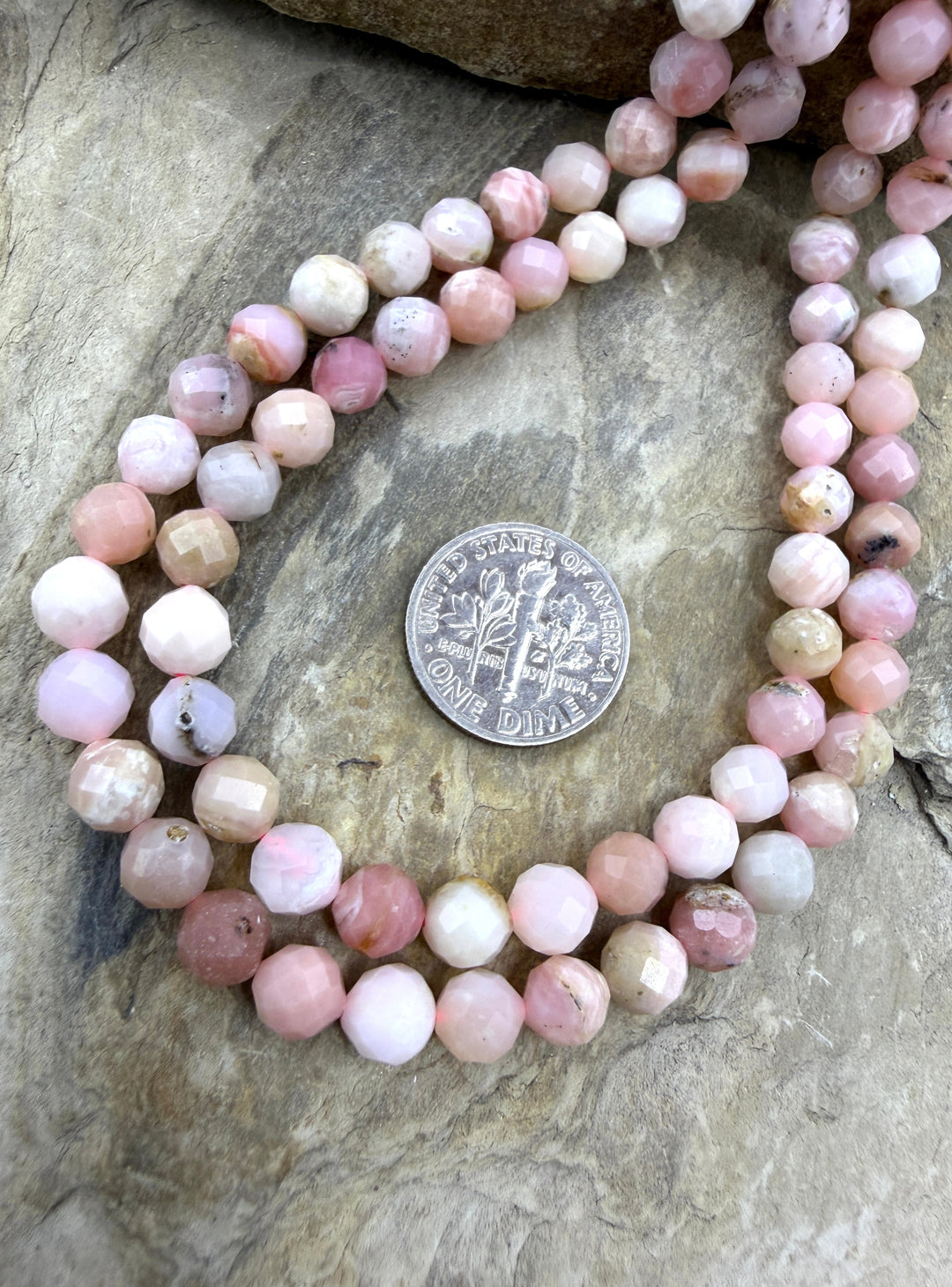 Peruvian Pink Opal 6mm Faceted Round Beads 15 Inch Strand