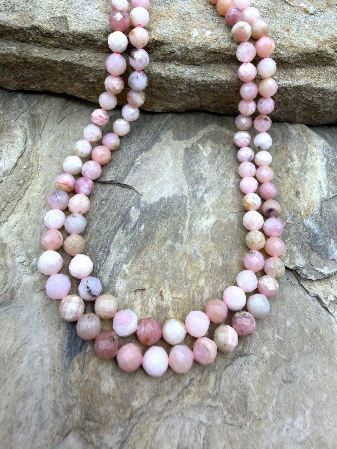 Peruvian Pink Opal 6mm Faceted Round Beads 15 Inch Strand