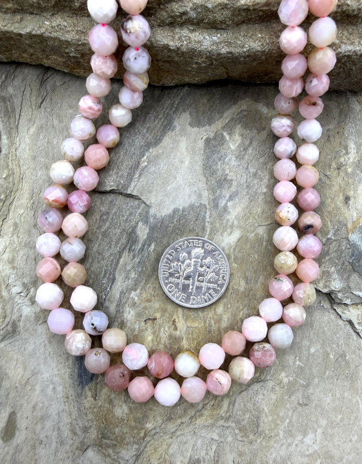 Peruvian Pink Opal 6mm Faceted Round Beads 15 Inch Strand