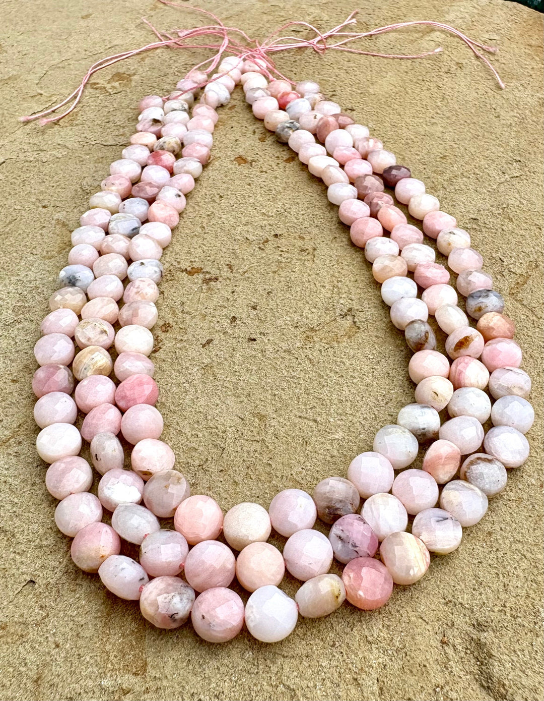 Peruvian Pink Opal 8mm Faceted Coin Beads 16 inch strand