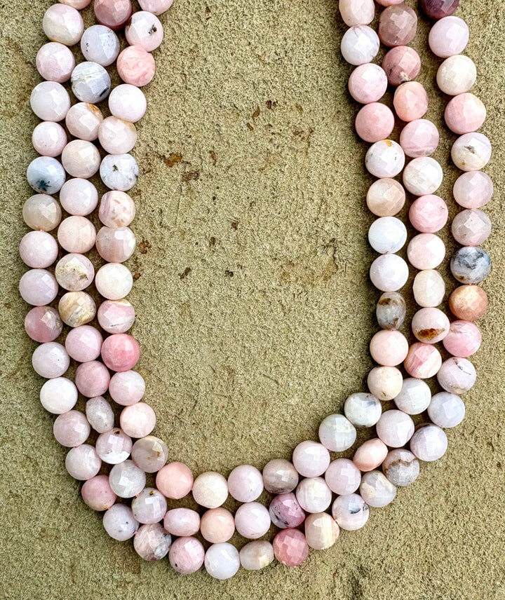 Peruvian Pink Opal 8mm Faceted Coin Beads 16 inch strand