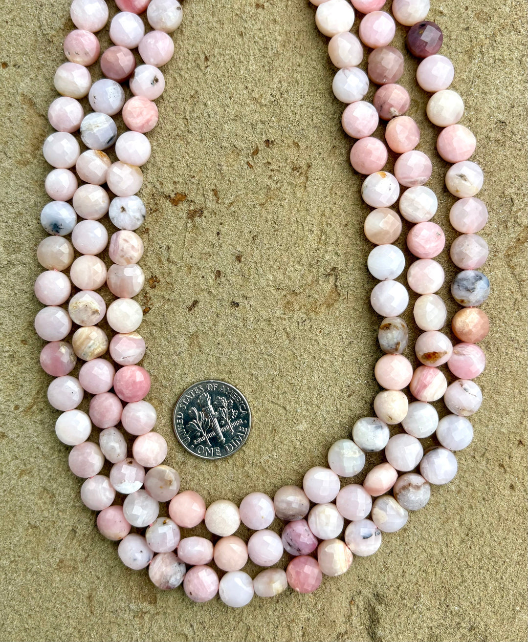 Peruvian Pink Opal 8mm Faceted Coin Beads 16 inch strand