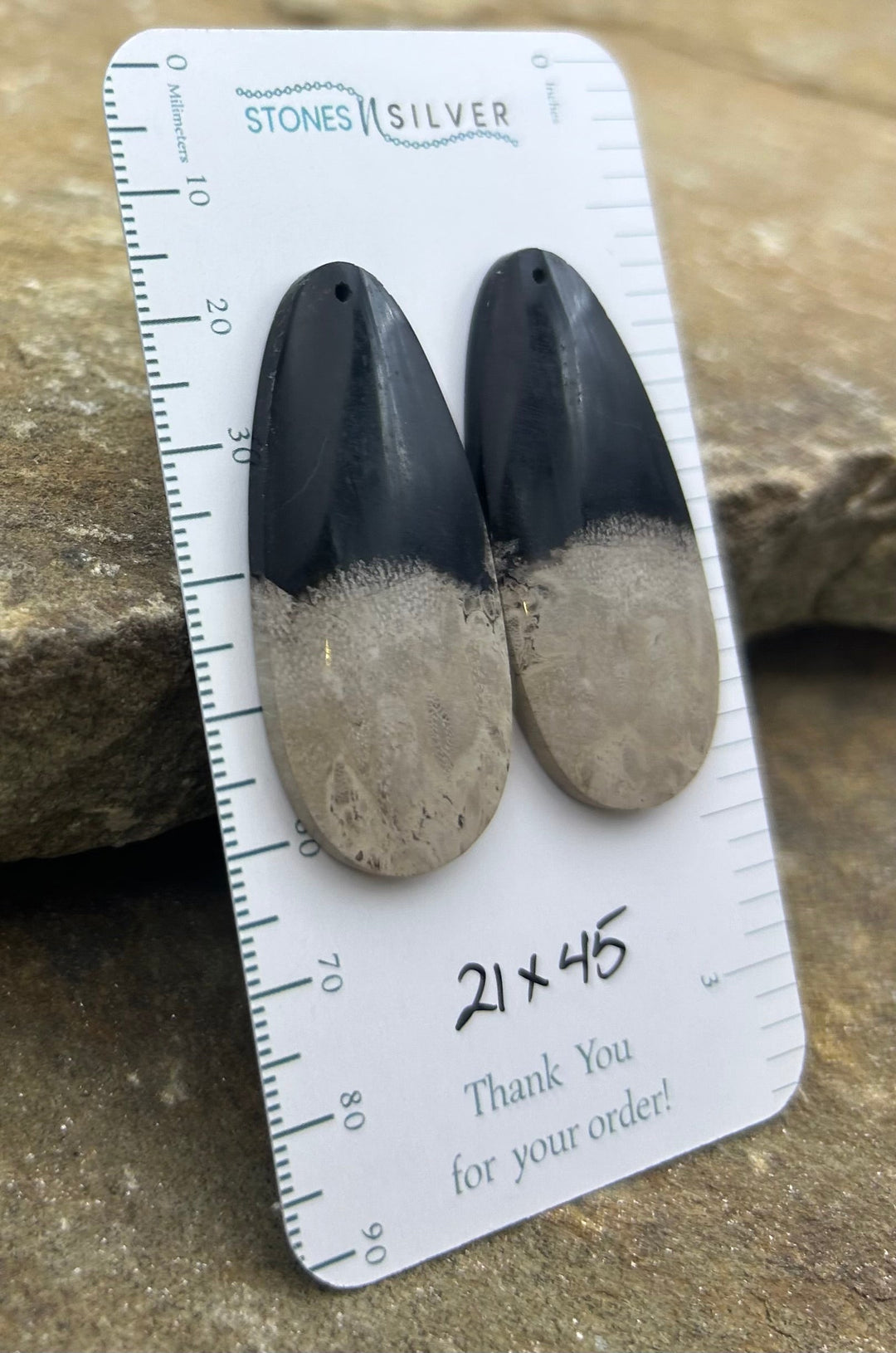 Petrified Palm Root Matching Earring Slab Bead Pair 21x45mm