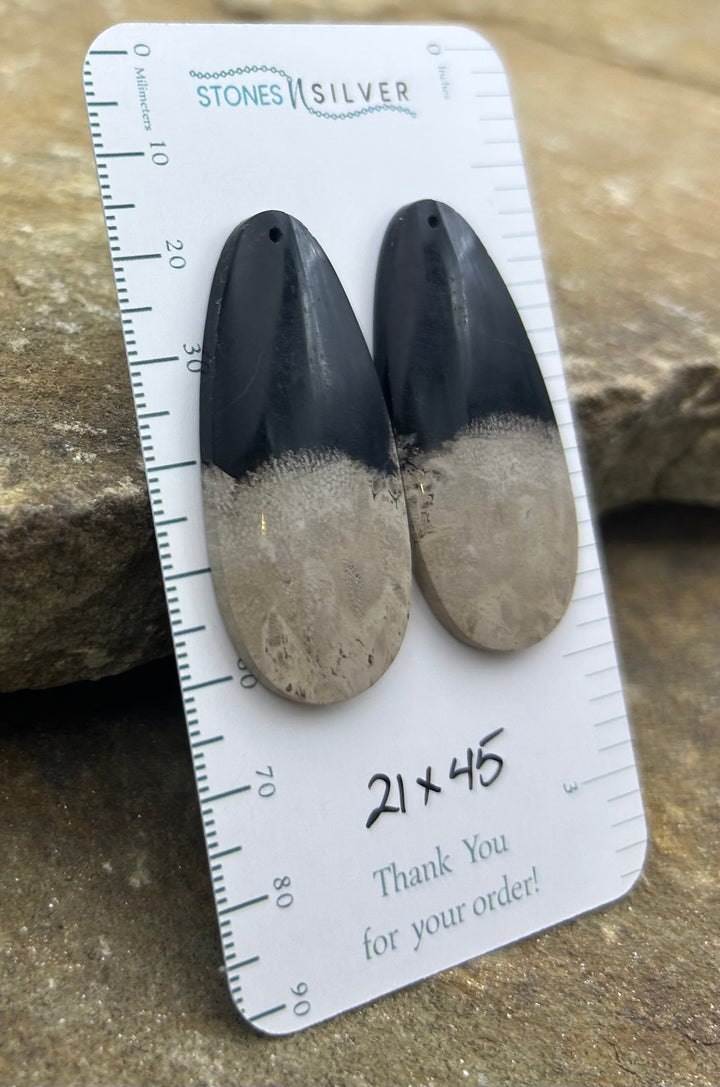 Petrified Palm Root Matching Earring Slab Bead Pair 21x45mm