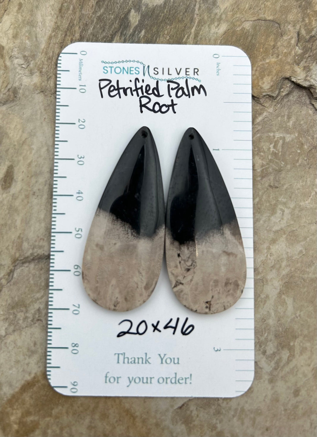 Petrified Palm Root Matching Earring Slab Bead Pair 2x46mm