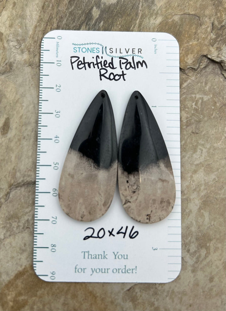 Petrified Palm Root Matching Earring Slab Bead Pair 2x46mm