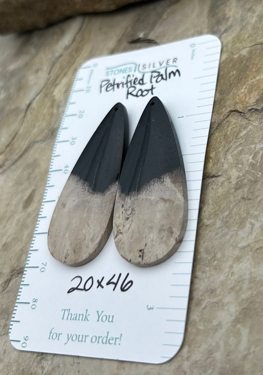 Petrified Palm Root Matching Earring Slab Bead Pair 2x46mm