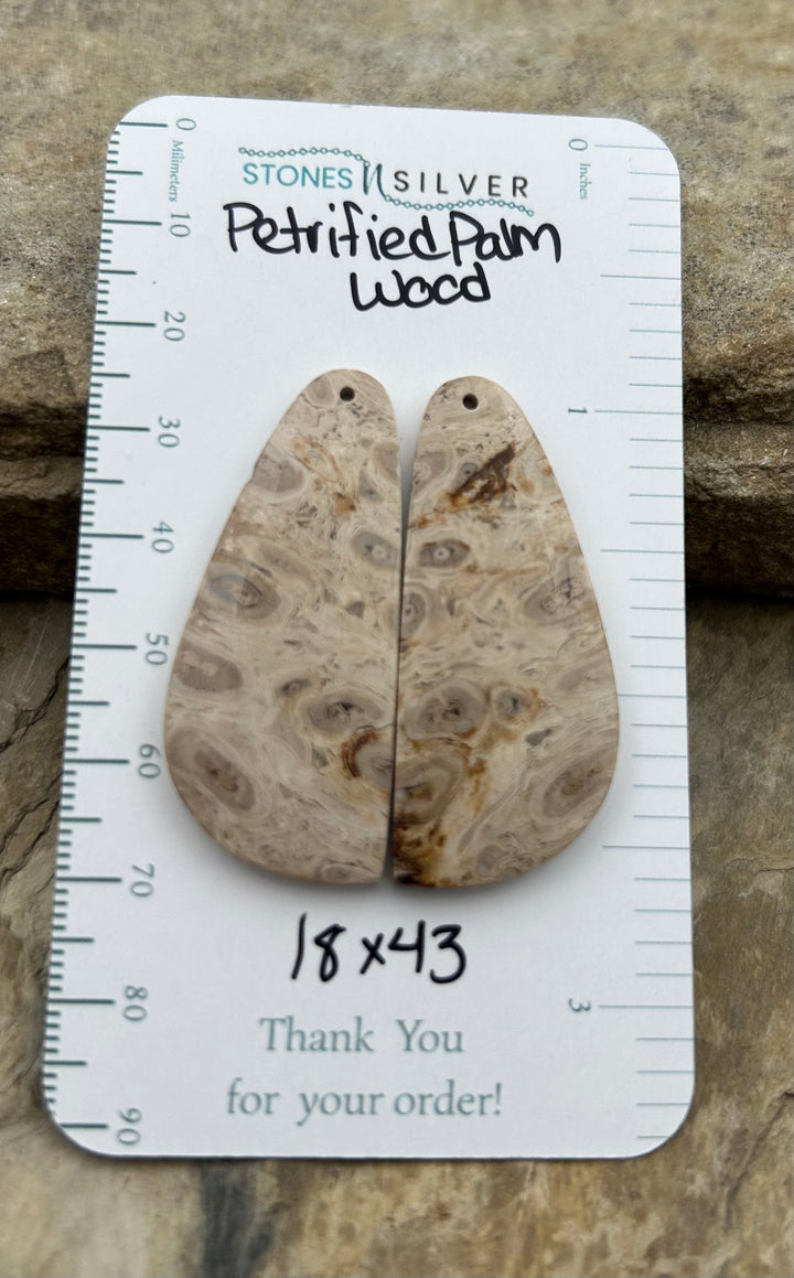 Petrified Palm Wood Matching Earring Slab Bead Pair 18x43mm