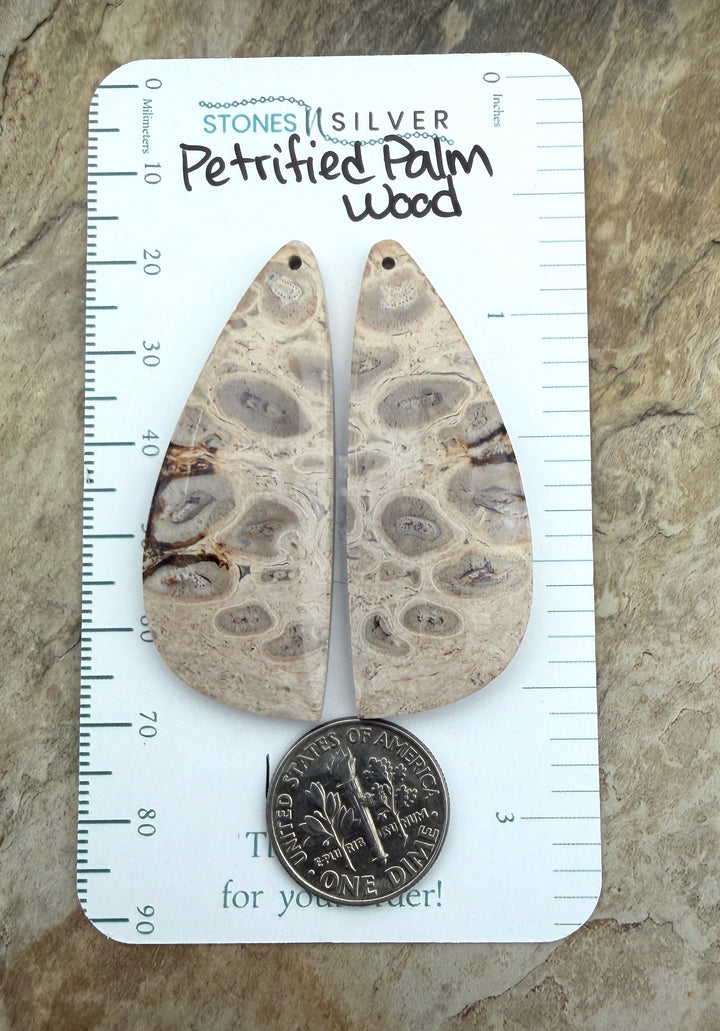 Petrified Palm Wood Matching Earring Slab Bead Pair 18x47mm