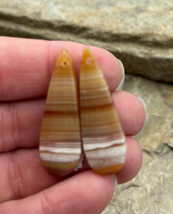 Petrified Wood Matching Earring Slab Bead Pair 13x38mm