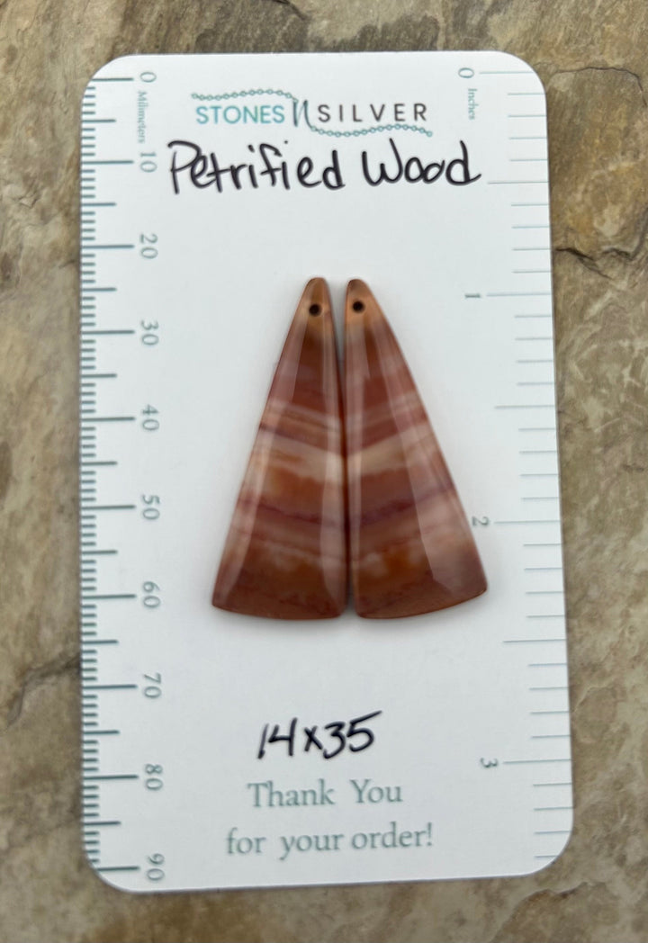 Petrified Wood Matching Earring Slab Bead Pair 14x35mm