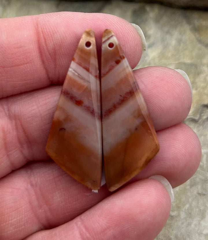 Petrified Wood Matching Earring Slab Bead Pair 14x38mm