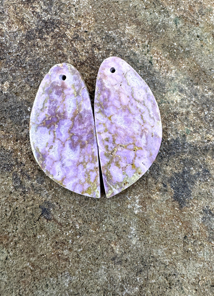 Phosphosiderite Matching Earring Slab Bead Pair 13x30mm