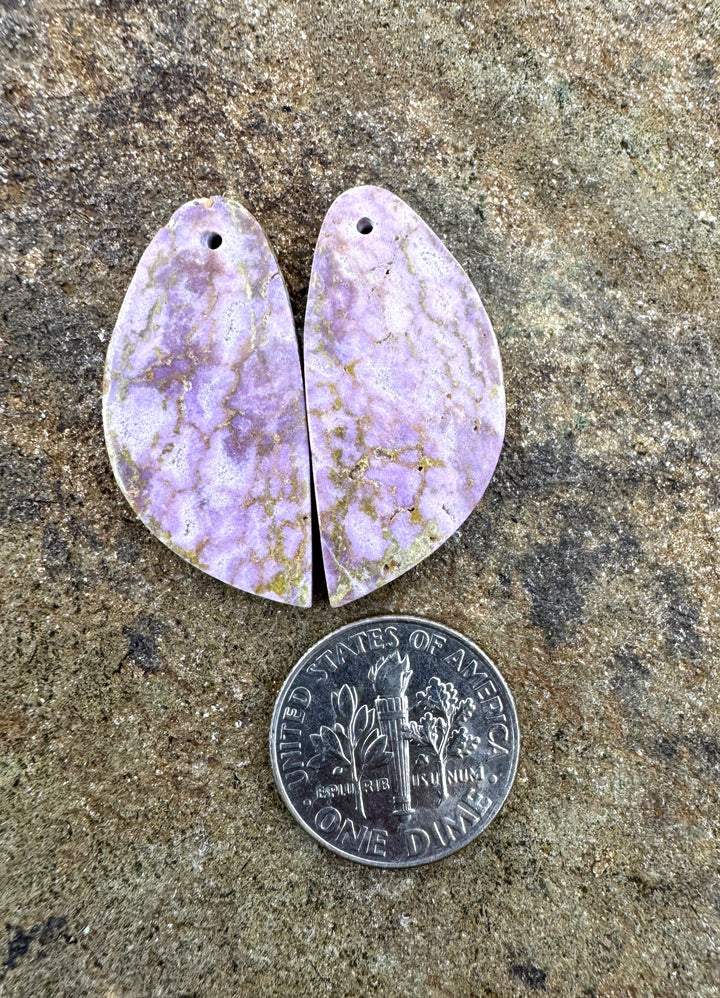 Phosphosiderite Matching Earring Slab Bead Pair 13x30mm