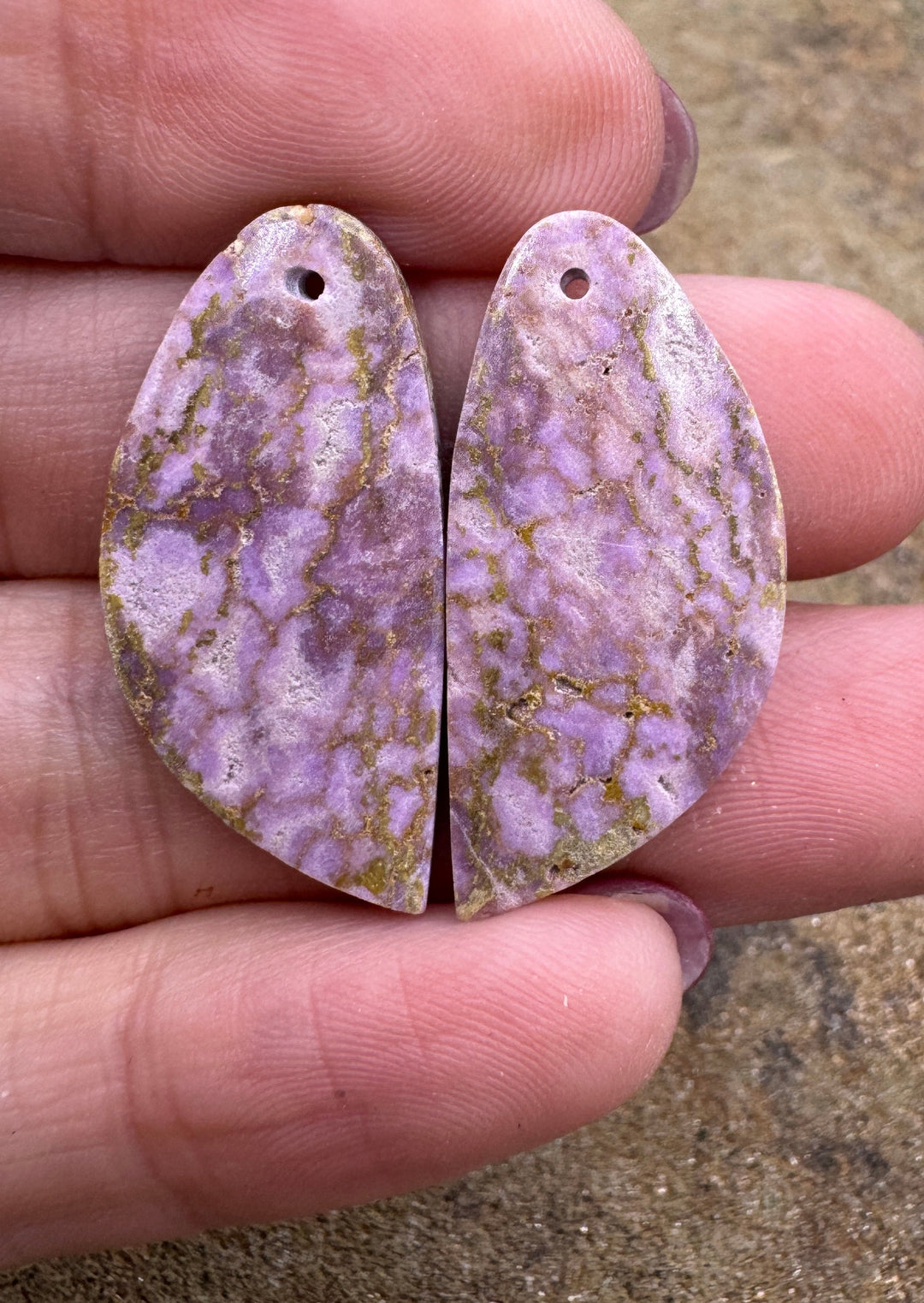 Phosphosiderite Matching Earring Slab Bead Pair 13x30mm