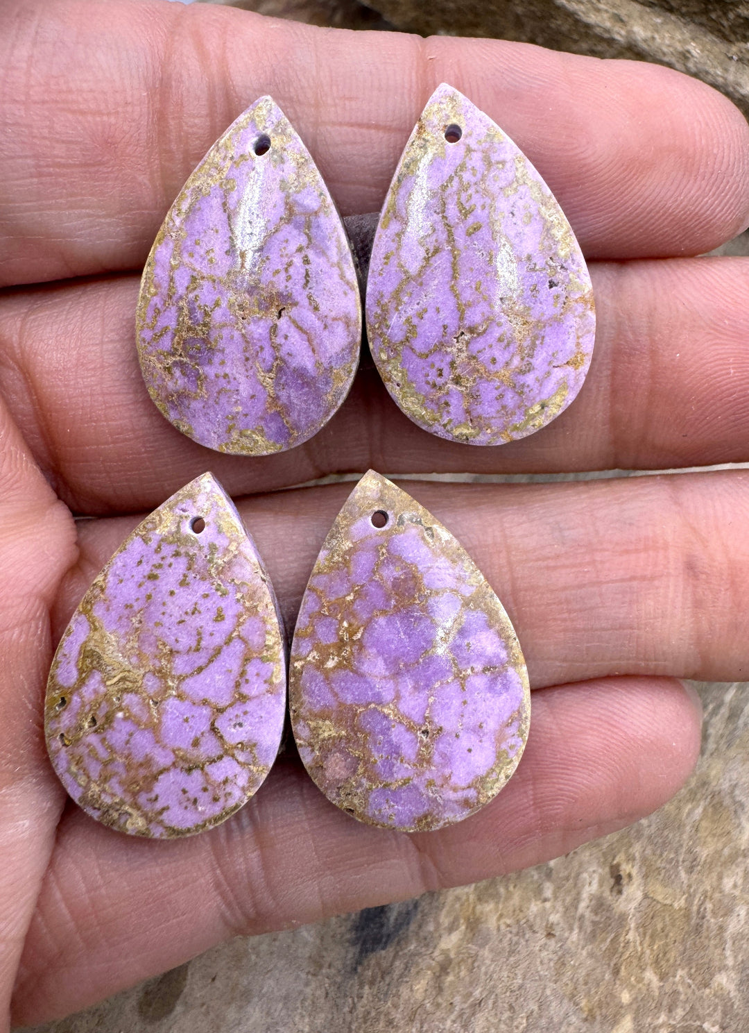 Phosphosiderite Matching Earring Slab Bead Pair 15x24mm