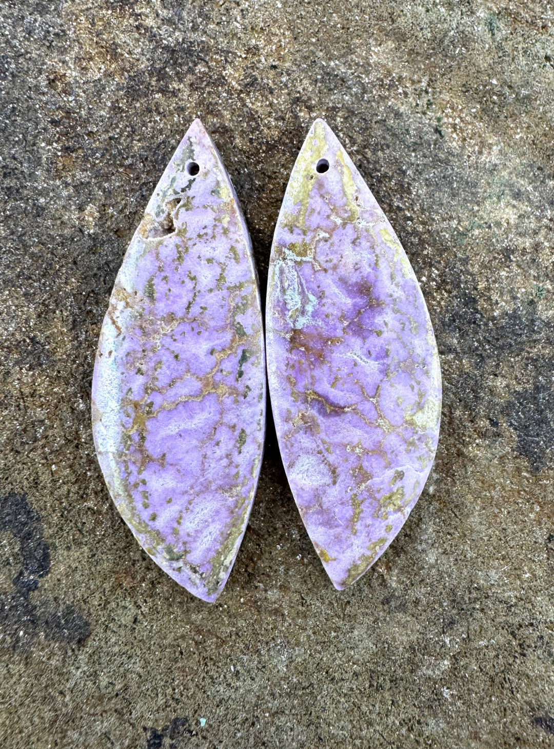 Phosphosiderite Matching Earring Slab Bead Pair 15x43mm