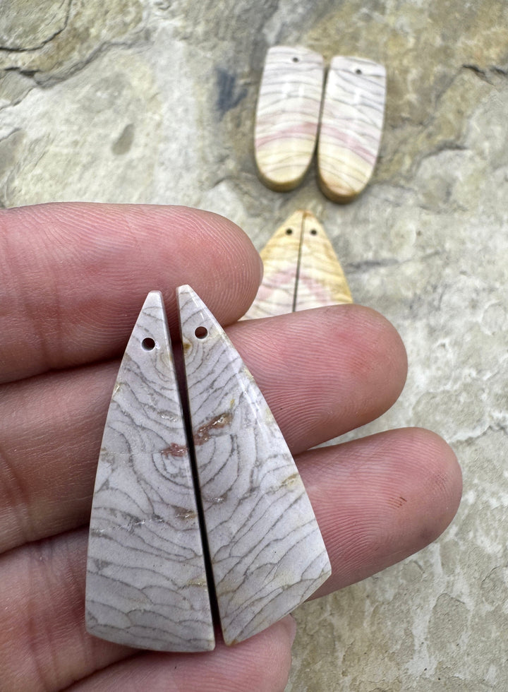 Picture Jasper Matching Earring Slab Bead Pair 12x32mm