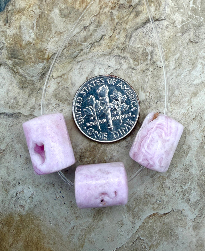 Pink Aragonite Tube Beads 10x10-10x12mm ONE set of 3 Beads