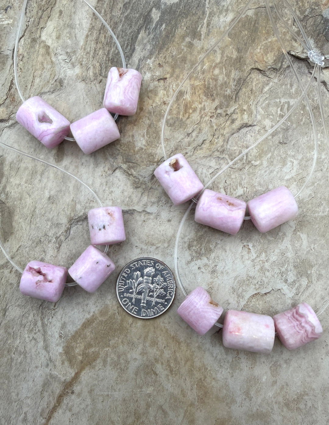 Pink Aragonite Tube Beads 10x10-10x12mm ONE set of 3 Beads