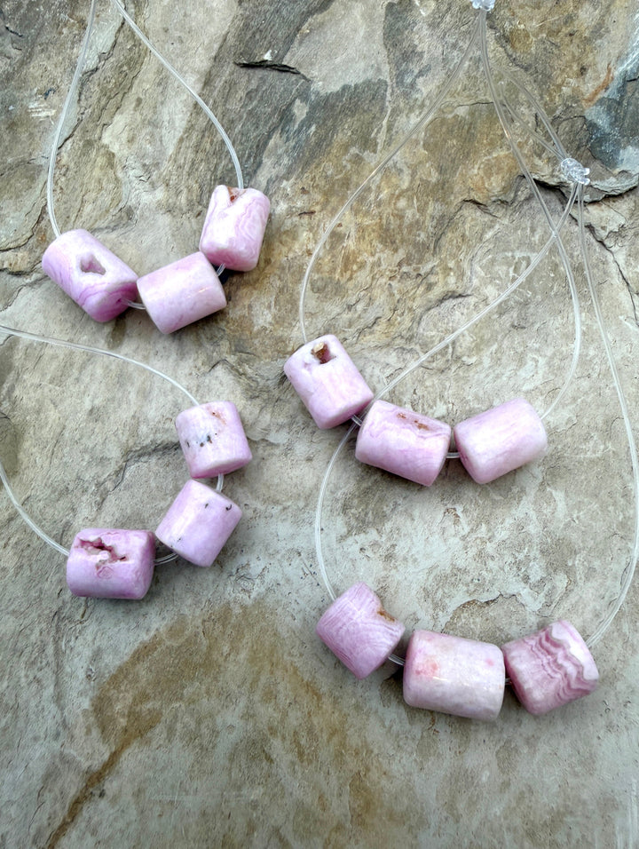 Pink Aragonite Tube Beads 10x10-10x12mm ONE set of 3 Beads