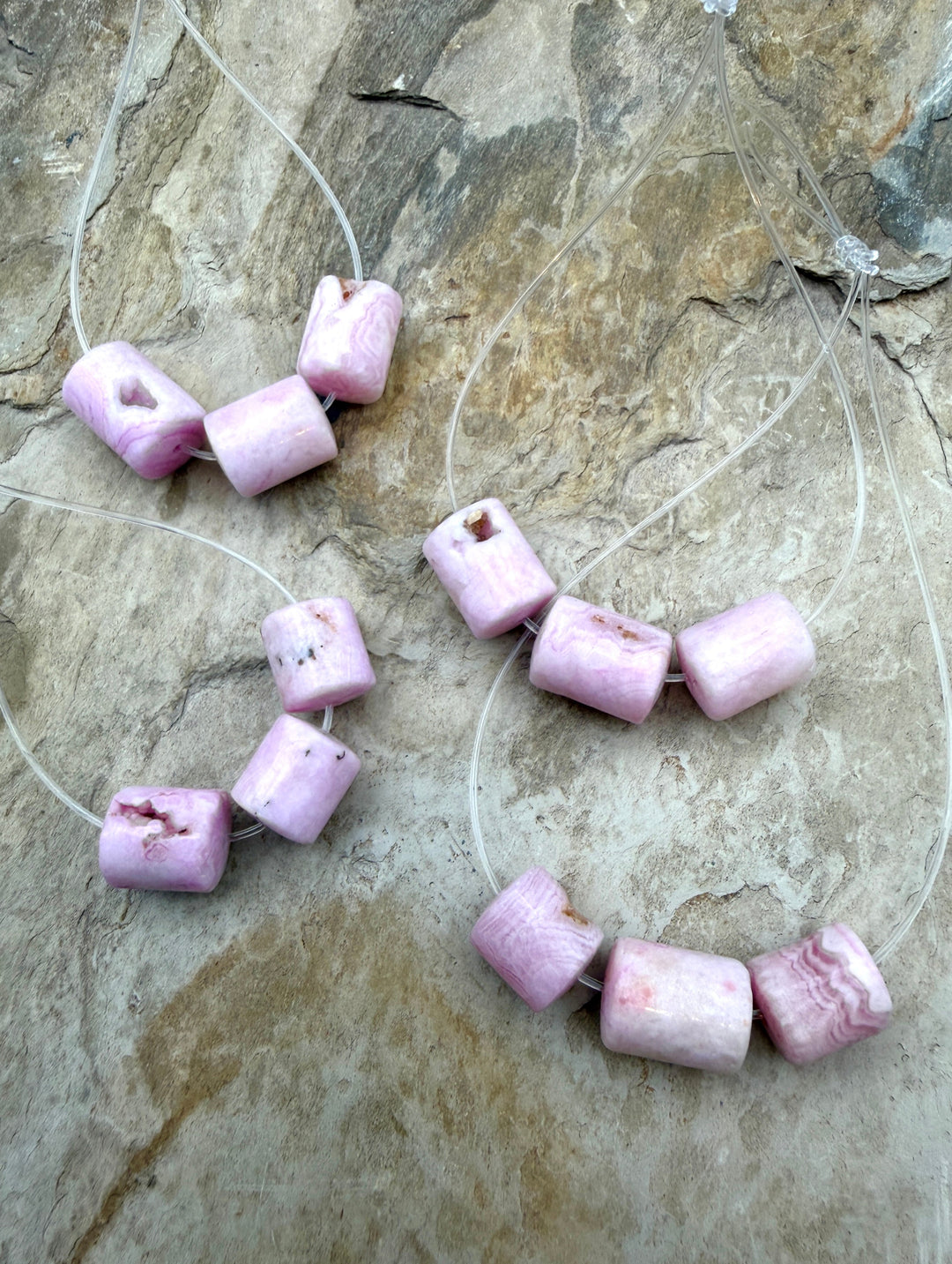 Pink Aragonite Tube Beads 10x10-10x12mm ONE set of 3 Beads