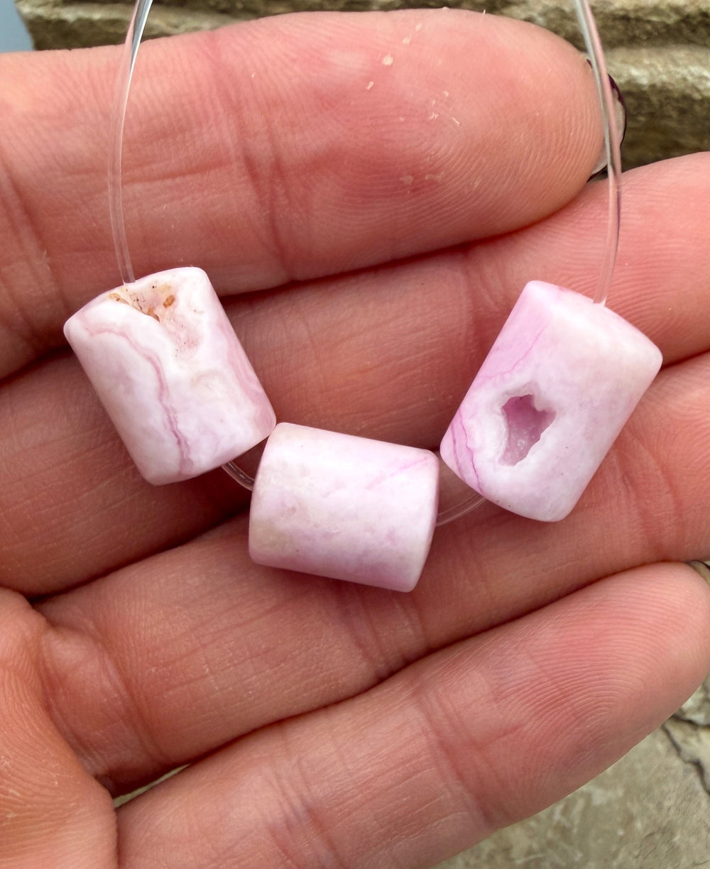 Pink Aragonite Tube Beads 10x10-10x12mm ONE set of 3 Beads