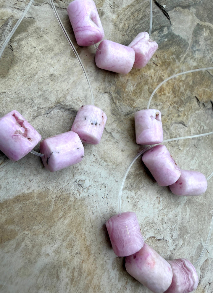 Pink Aragonite Tube Beads 10x10-10x12mm ONE set of 3 Beads
