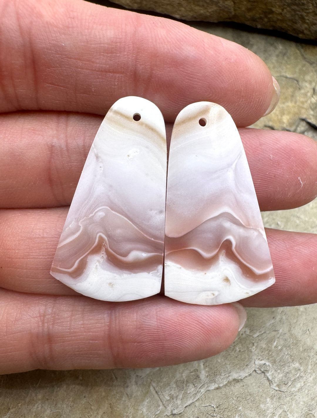 Pink Jelly Agate (Mexico) Matching Earring Slab Bead Pair