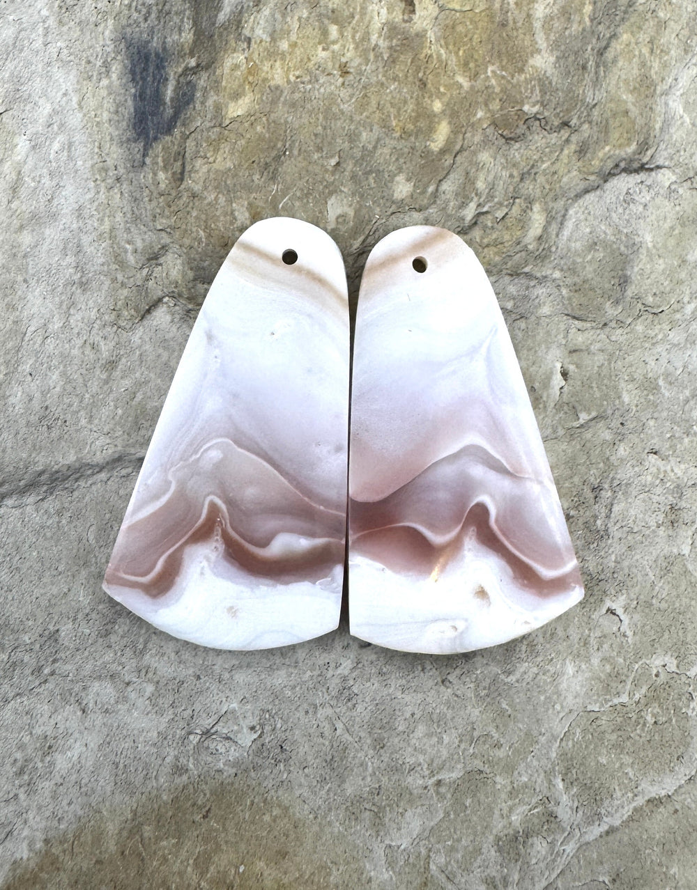 Pink Jelly Agate (Mexico) Matching Earring Slab Bead Pair