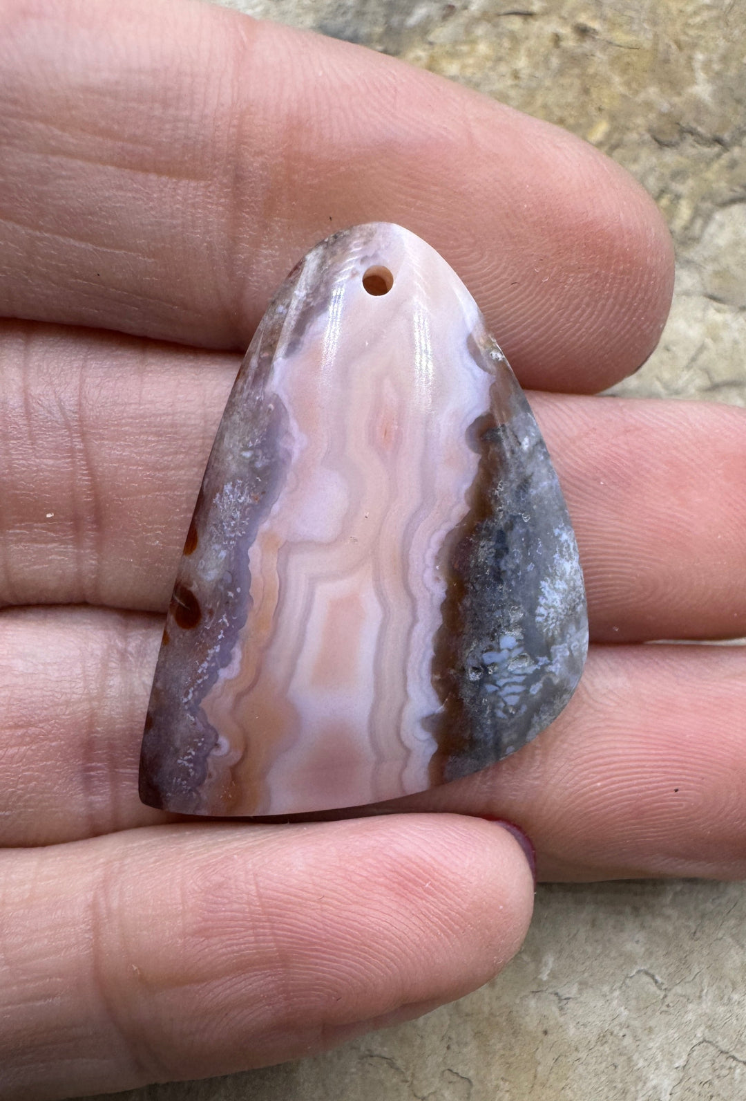 Pink Laguna Lace Agate Focal Pendant Bead 22x32mm - Crazy